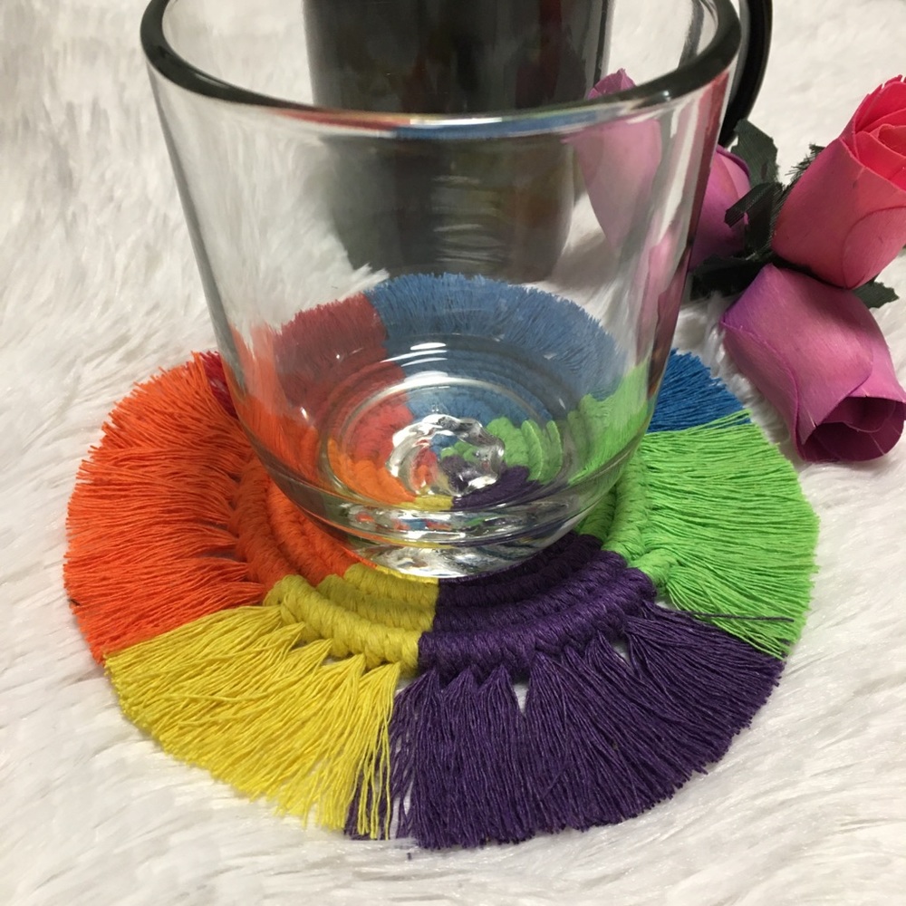 3 PCS Macrame Coaster Rainbow 🌈 Handmade - Picture 2 of 8